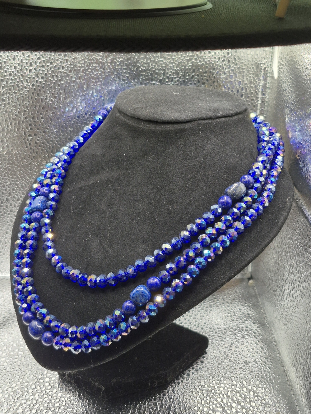 Lapis Blue Multi-Strand Beaded Necklace  With Genuine Lapis Stones